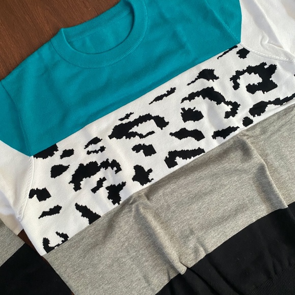 Onlypuff Women Knitted Sweater Striped Long-Sleeve Leopard Pullover Top - Picture 2 of 8